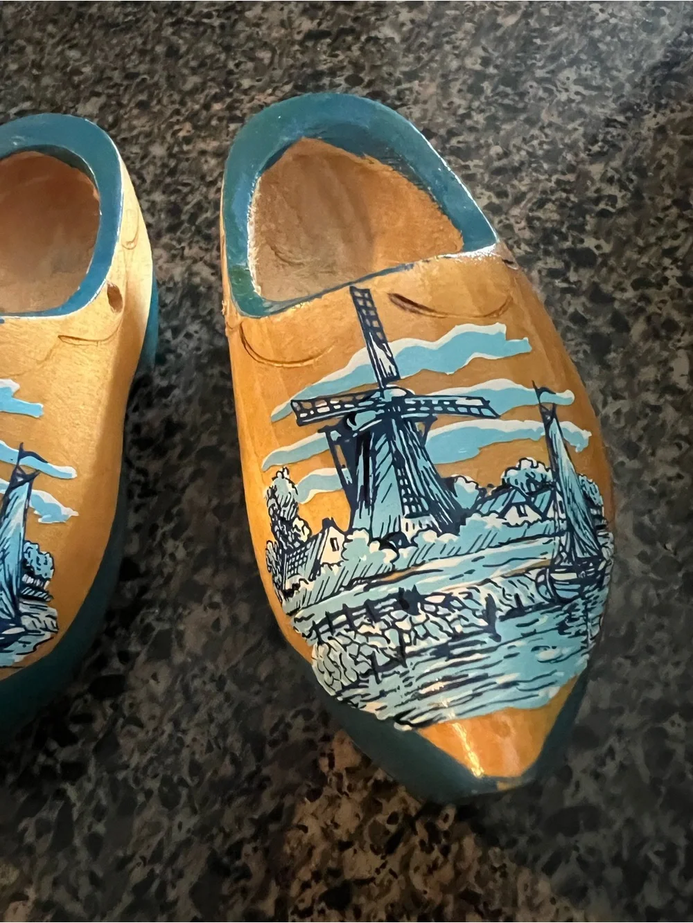 🦋 Minature Dutch Wooden Clogs in Teal and Natural Wood